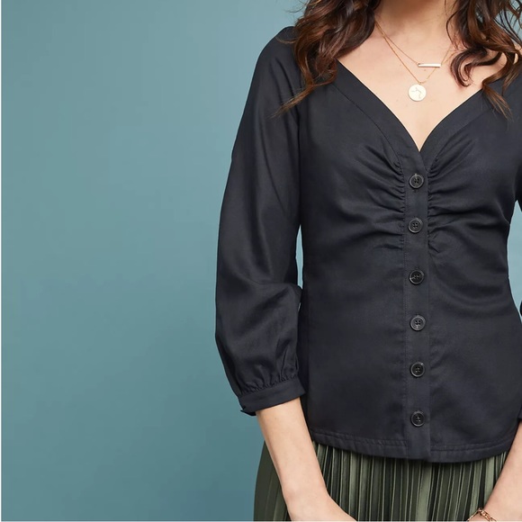 Anthropologie Maeve Morrill linen blend off shoulder blouse top - Picture 2 of 11